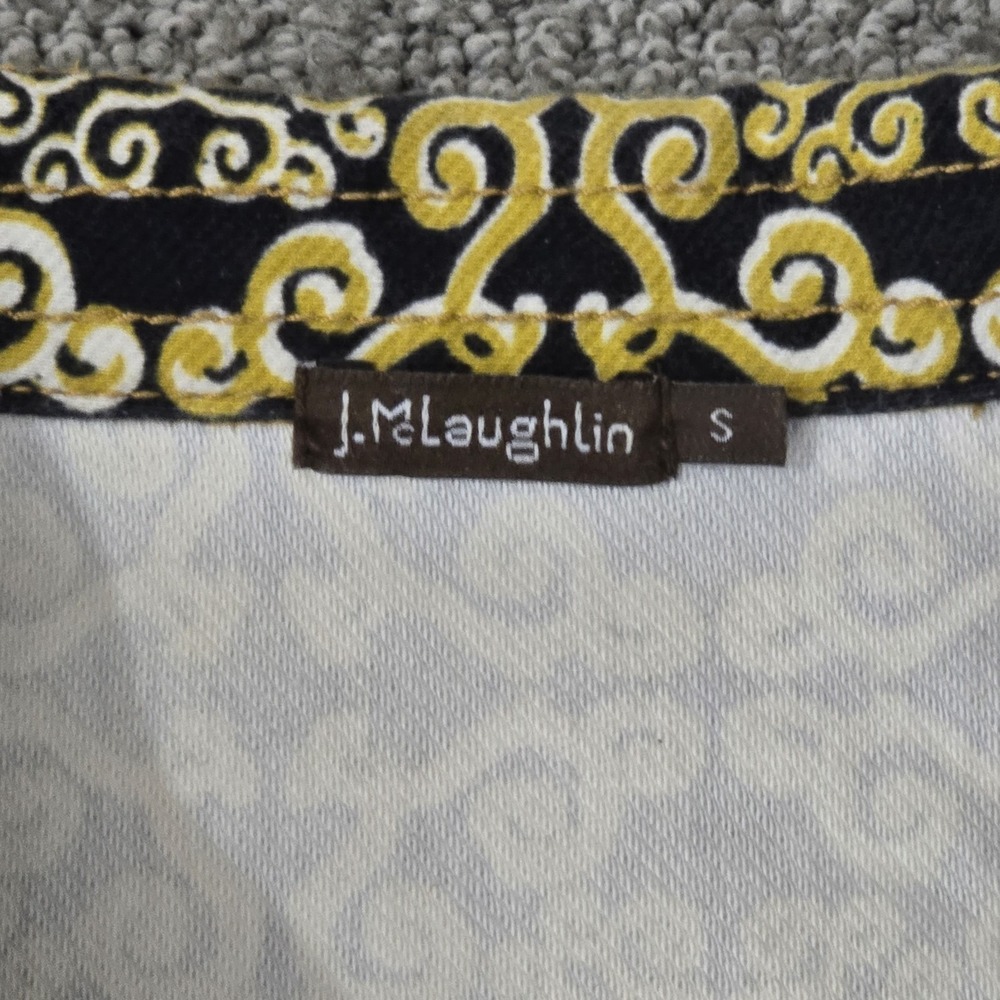J McLaughlin Cadence Stretch Denim Dress Newport Scroll Print Retro Mod Size S - Picture 3 of 7